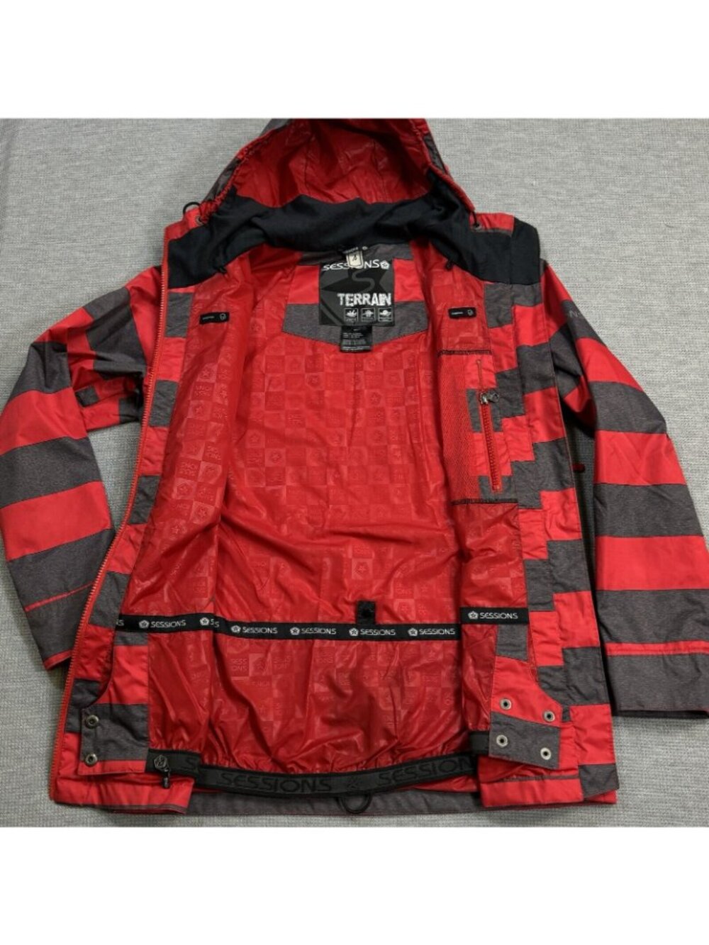 Sessions Terrain Snowboard Coat Womens Size S Recco Jane Heather Red Gray Stripe - Picture 5 of 16